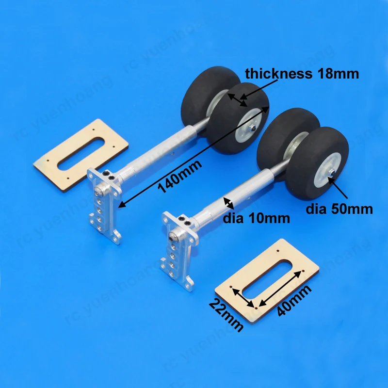 Train d'atterrissage avant/arrière en métal absorbant les chocs, longueur 140/160mm avec roue de diamètre 50mm, pièces de bricolage pour modèle d'avion à voilure inférieure, 1 paire