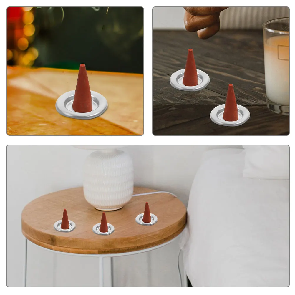 

30pcs Aluminum Alloy Incense Burner Vintage Decorative Cone Holder Multifunctional Incense Tray Household Mini Plate Metal Stick