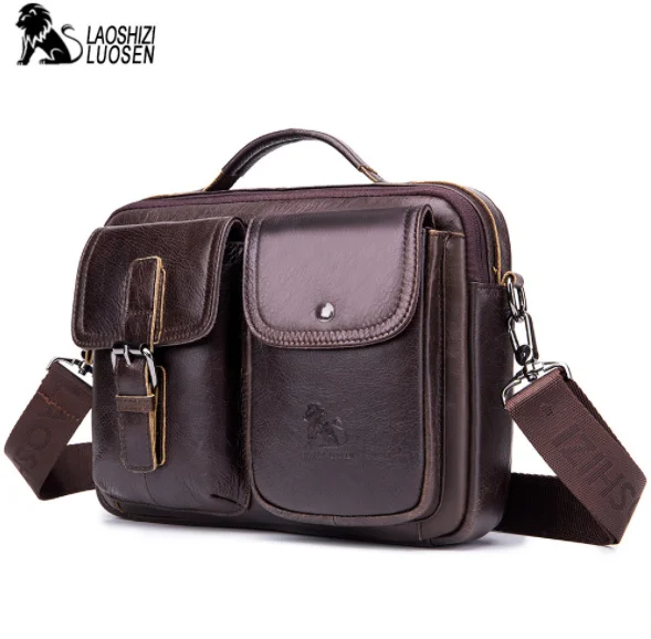 2026 الرجال جلد طبيعي خمر حقيبة ساع رجال الأعمال الكتف حقيبة كروسبودي جلد البقر الذكور حقائب السفر