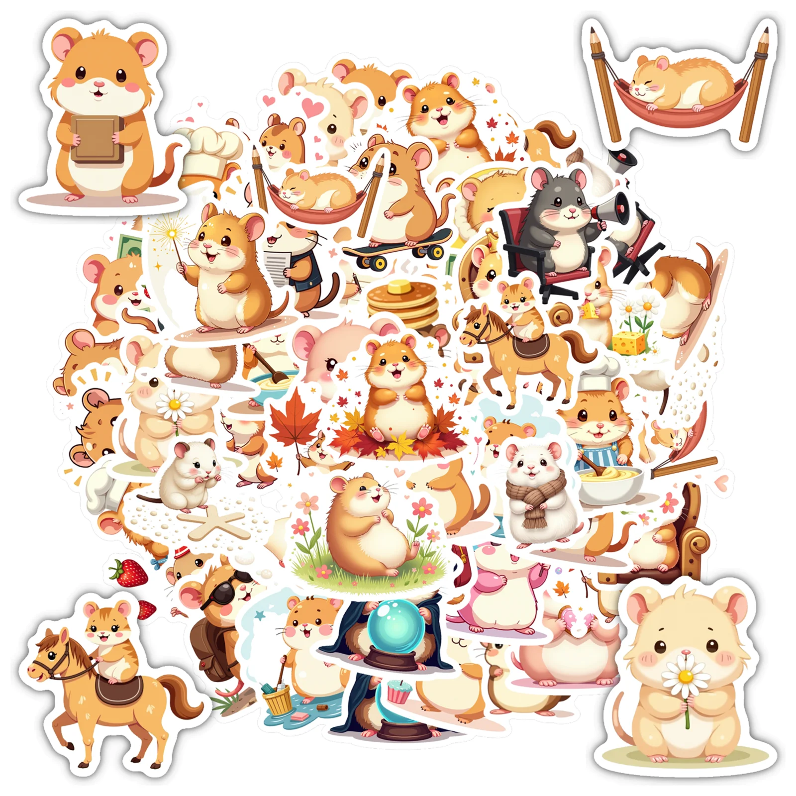 35pcs-100pcs Decals  Adorable Fun Hamster Illustration Playful Animal Sticker Cute Hamster Sticker for Instrument Phone Decor