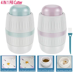 4 IN 1 Pill Cutter Storage Box Portable Drug Tablet Medicine Pill Crusher Compact Pill Organizer Pill Grinder for Small Pills