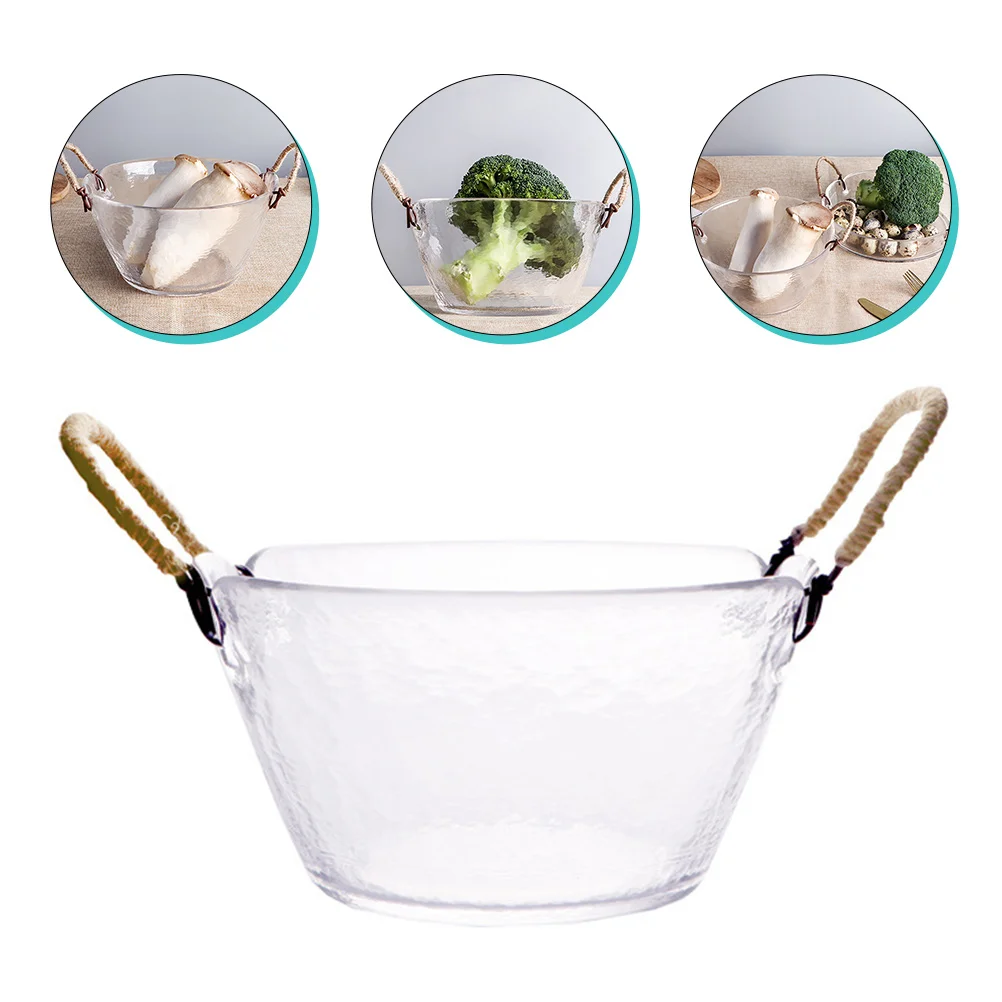 

Binaural Handle Glass Bowl Double Ear Creative Transparent Dessert Salad Serving Bowl for Family Parties Weddings Bars
