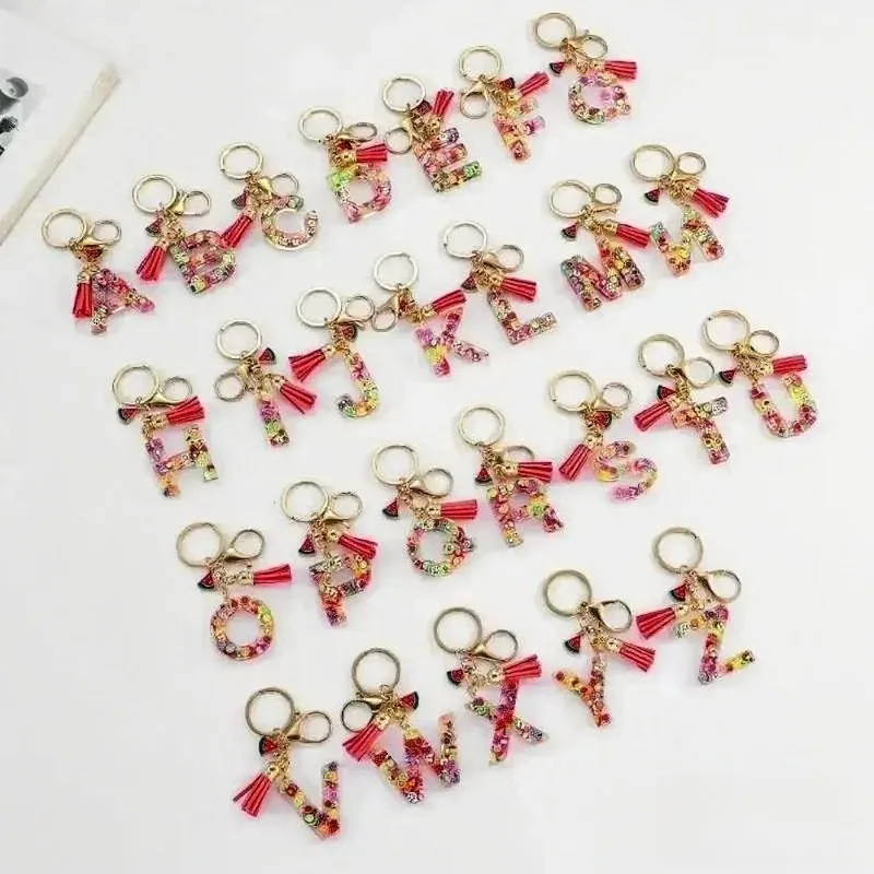 

Y2k Custom A-Z 26 Letter Keychain Personalized Buckle Fruit Resin Backpack Pendant Cute Keyring Car Moto Key Ring Chains Gift