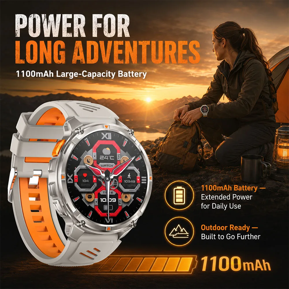 2026 T-Rex3 Ultra Outdoor Military Smart Watch, 1.70" HD Display LED Flashlight Compass 3ATM Waterproof Multi-Sport Modes Watch