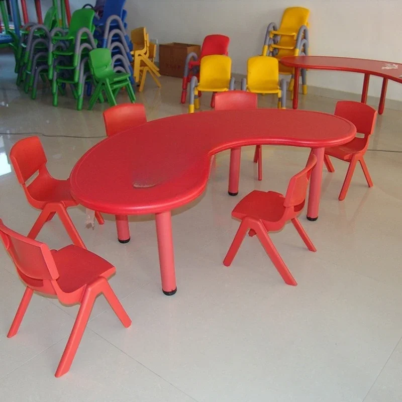 Kindergarten table, curved table and chairs, moon table