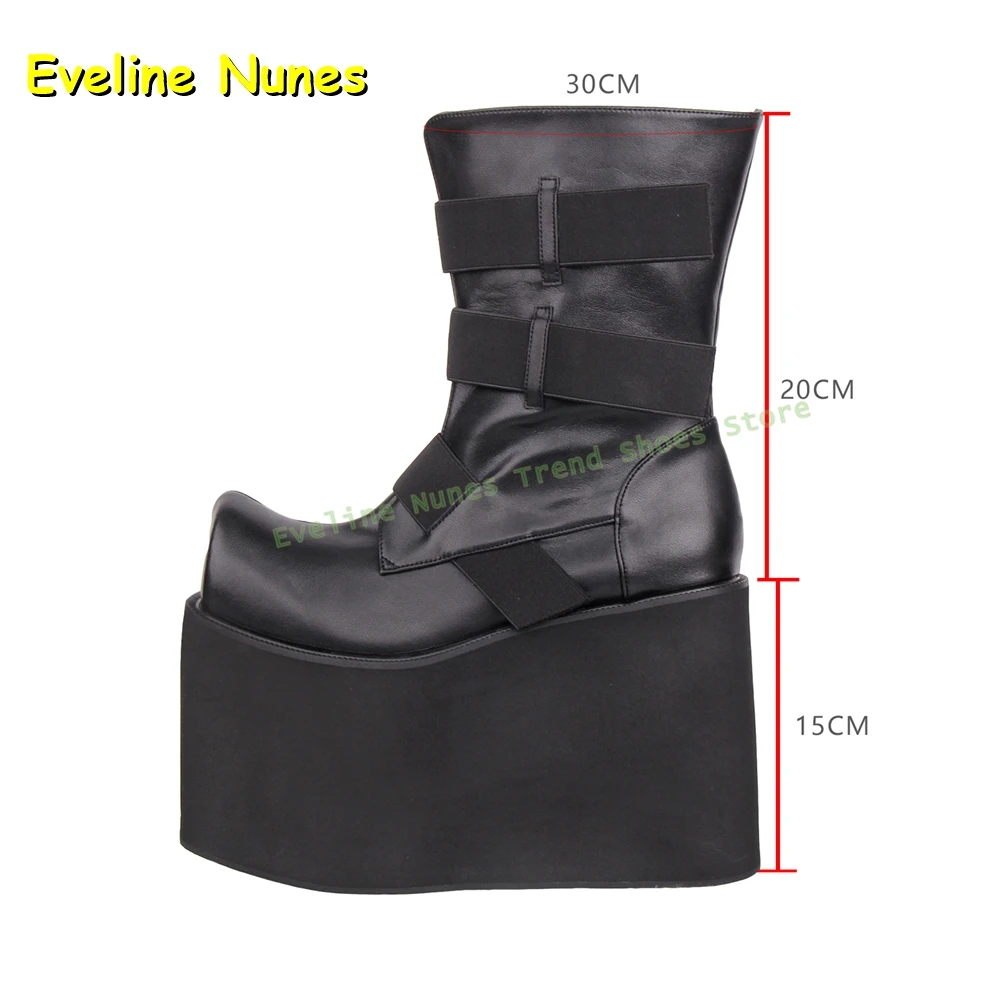 Diamond Horn Toe Platform Punk Boots Solid Height Increase Hook and Loop Y2K Knee High Boots Subculture Style 2025 Trend Shoes