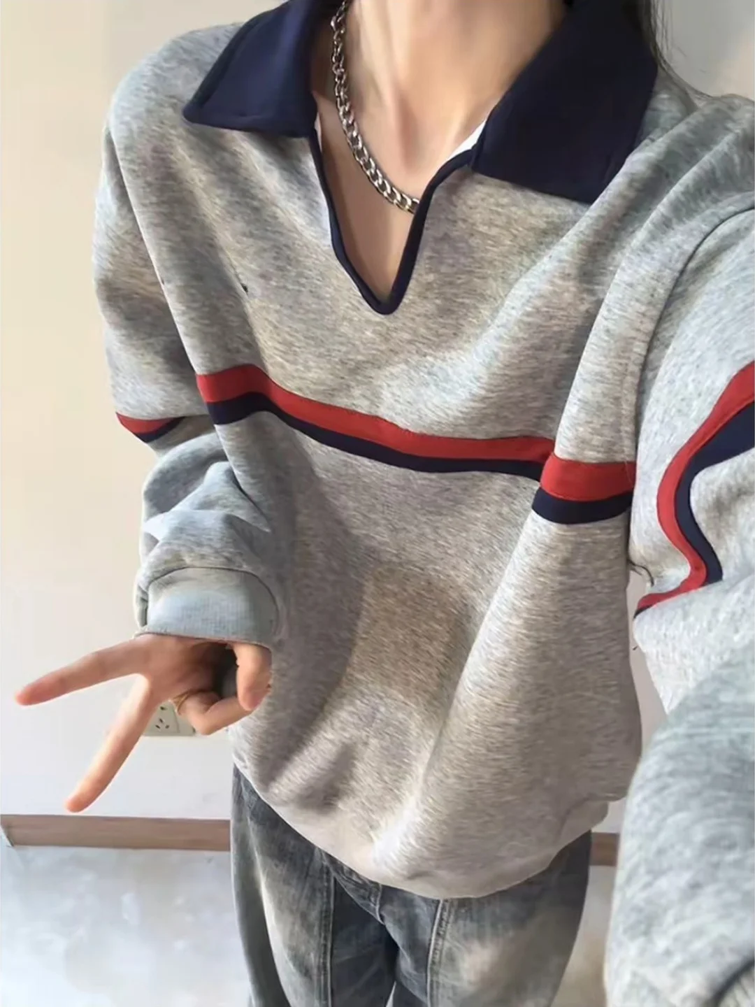 

Мужской свитшот в американском ретро-стиле, осенний, с V-образным вырезом, молодежный, модный, верхняя одежда