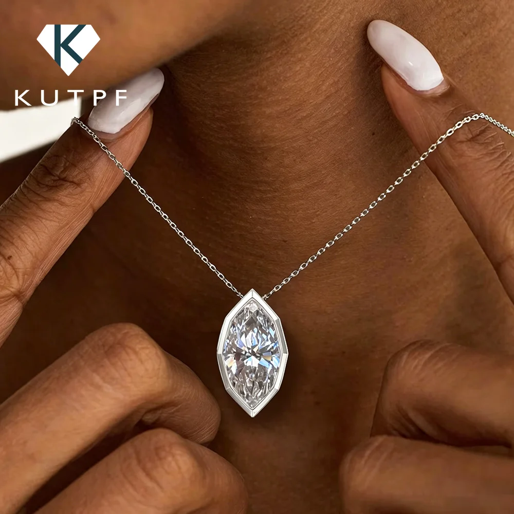 3Carat Bezel Set Marquise Cut Moissanite Pendant Necklace with Certificate S925 Silver Solitaire Lab Diamond Neckchain for Woman
