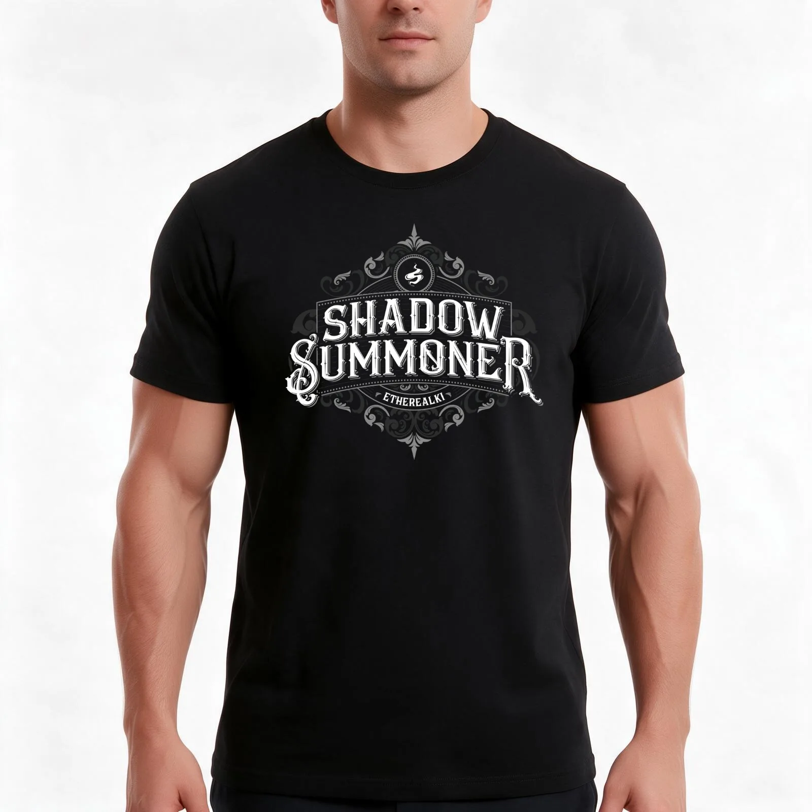 Shadow and Bone: Shadow Summoner T-Shirt, Summer Casual Cotton Tee, Oversized Streetwear Tops, Vintage Graphic Print