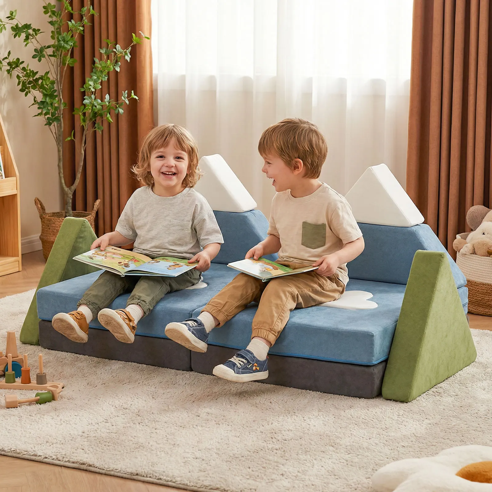 12 PCS Modular Kids Play Couch, Snow Mountain Theme Toddler Foam Building Fort