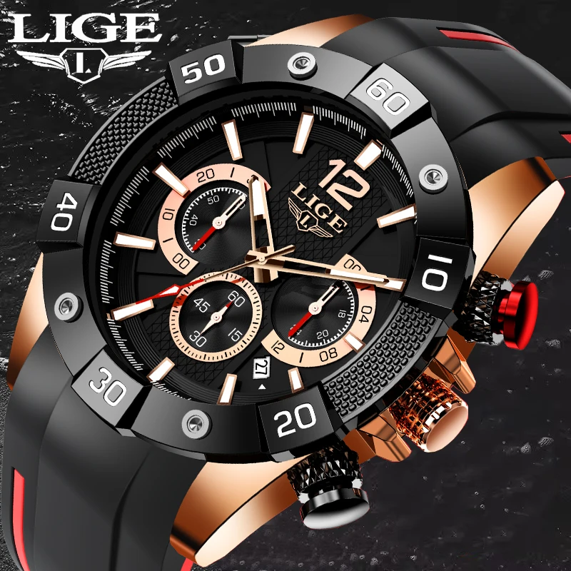 

LIGE Men Watch Fashion Business Watch Men Casual Black Silicone Waterproof Luminous Quartz Chronograph Clock Male Reloj Hombre