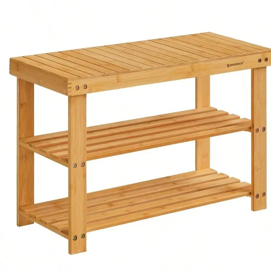 

Shoe Rack Bench, 3-Tier Bamboo Shoe Storage Organizer,11.3 X 27.6 X 17.8 Inches, For Entryway Bathroom Bedroom, Black