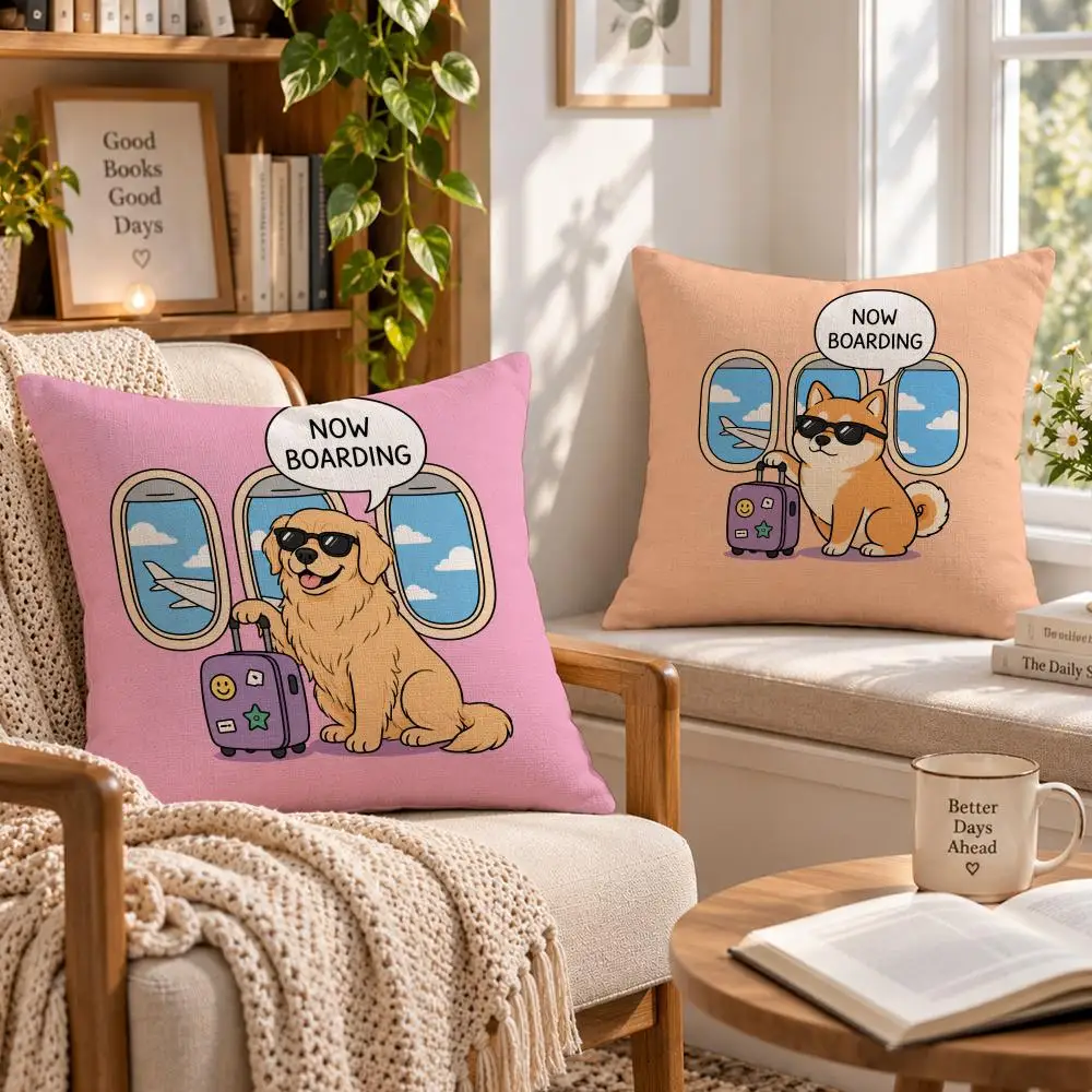 Dog Cute D-Dog Now Boarding Cushion Cover Soft Short Cover Washable Sofa Bed Dorm Garden Home Office Chair Decor