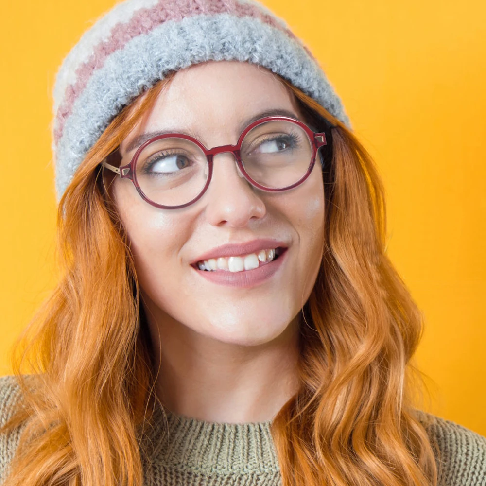 

Fashionable Acetate Round-Frame Glasses Unisex Acetate Eyewear in Red and Brown