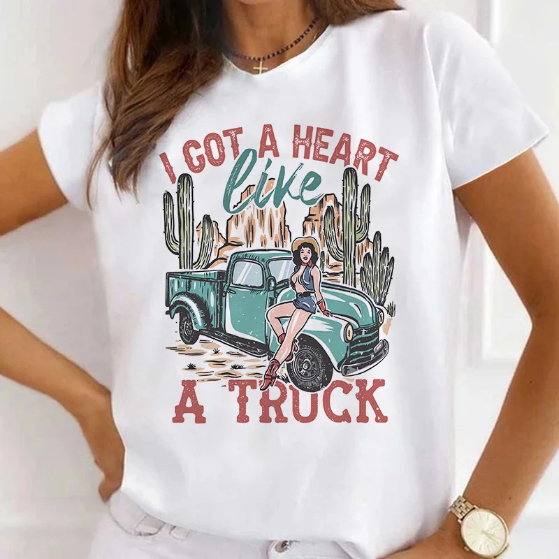 New Printed Women's T-shirt Women's Modal Truck Pumpkin Print Short-sleeved Crew Neck T-shirt Top Summer polyester fabric