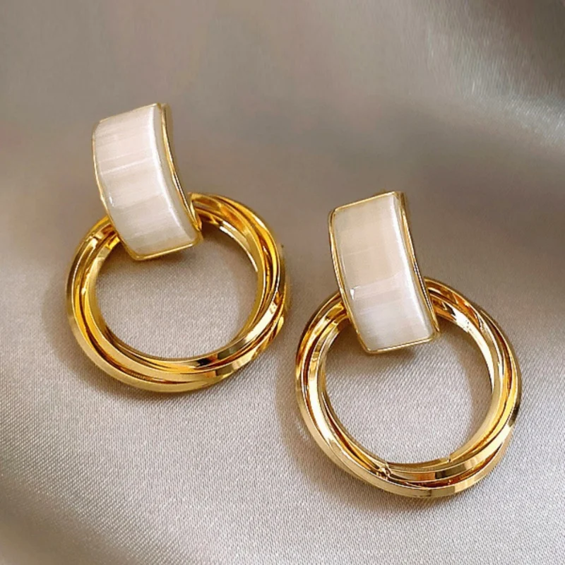 Korean Style Earrings Wholesale Geometric Circle Cat's Eye Stone Earrings Fashion Trendy Temperament Internet Celebrity Women's