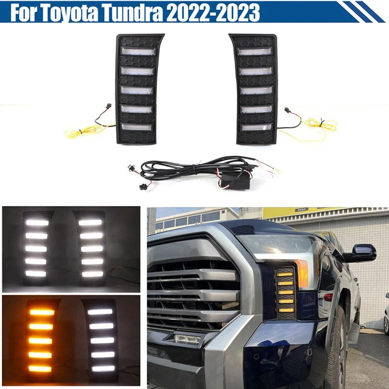 

1Pair Front Bumper LED Fog Lights White Daytime Running Lamp For Toyota 2022-2024 Yellow Light Turn Signal Light Parts