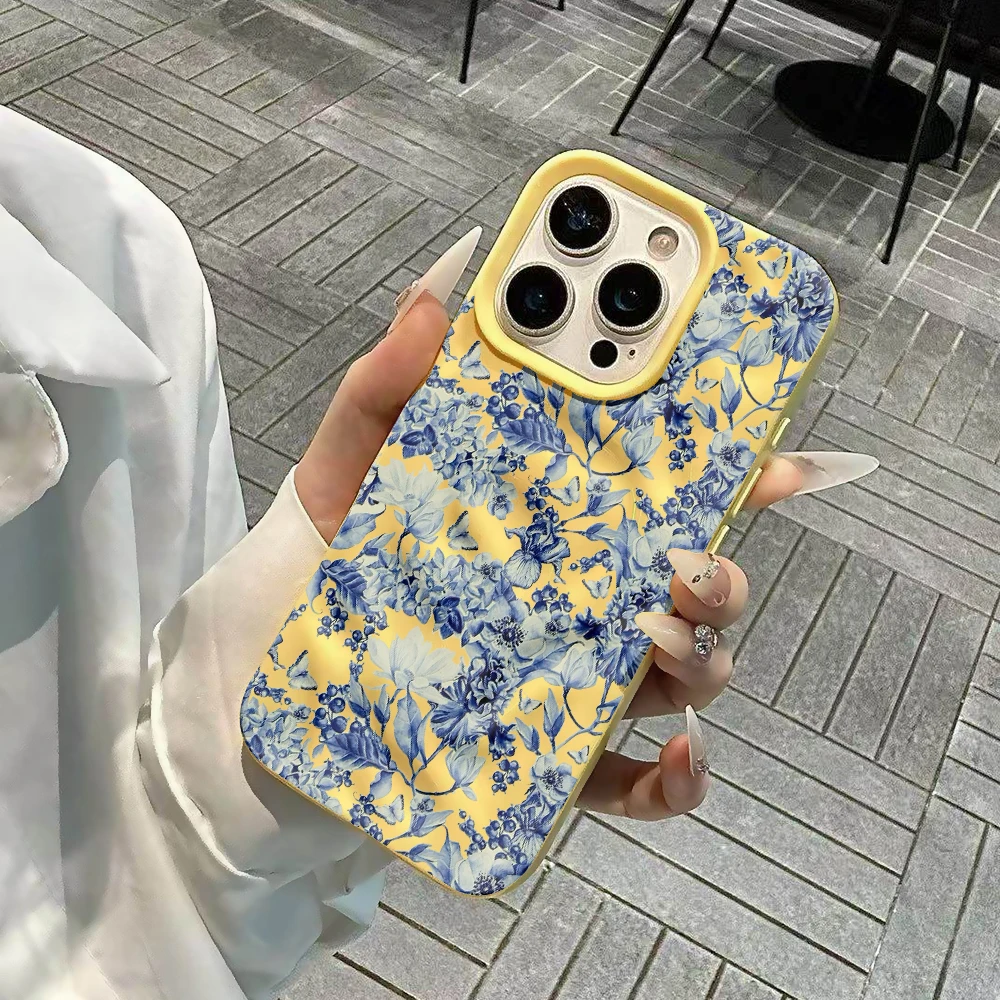 Blau-weiße Porzellan-Kunst-Handyhülle für iPhone 17 16 15 14 13 12 11 Pro Max 14 Plus 17Air Faltenwellen-Soft-Silikonhülle – Detail 5