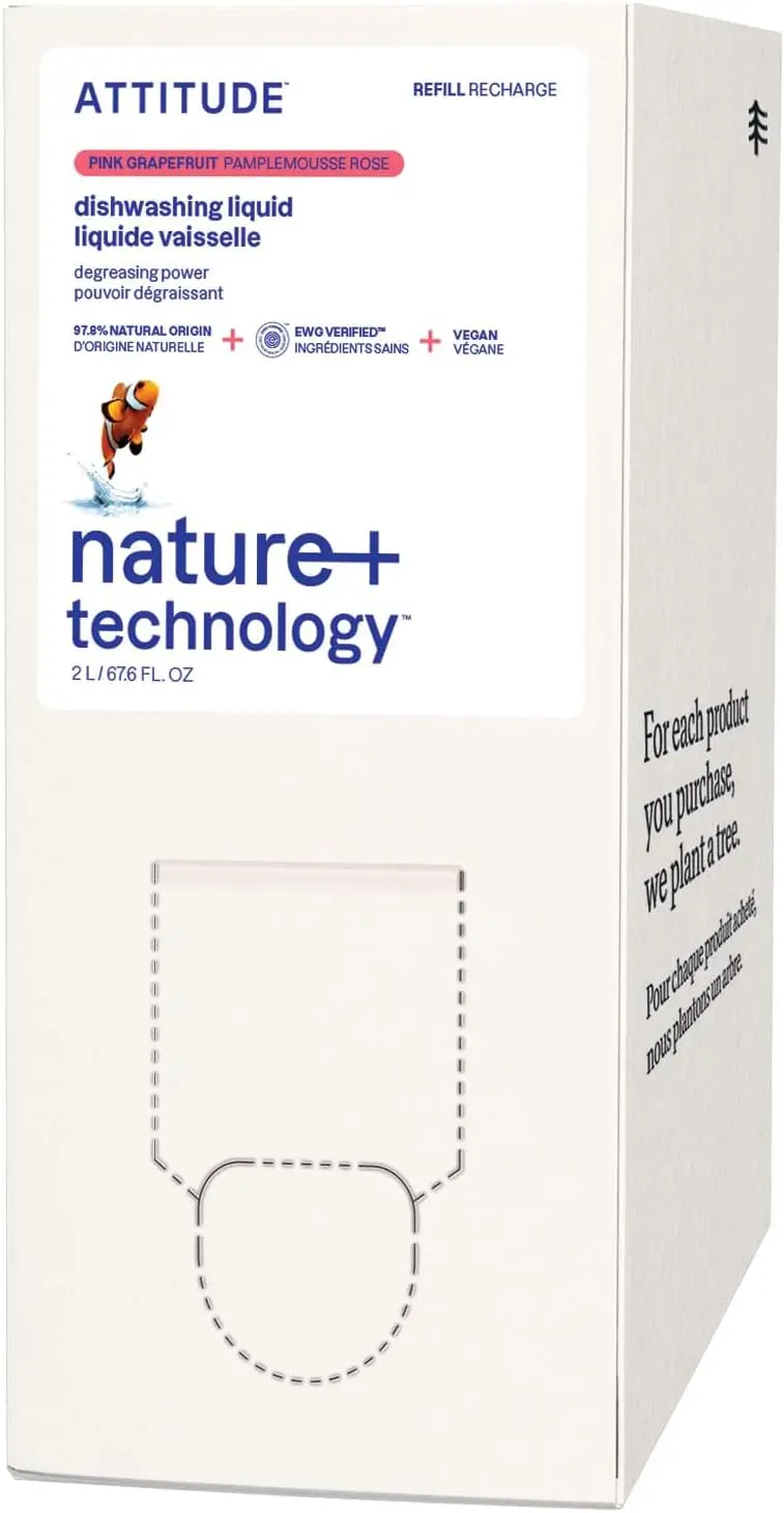 

EWG Verified Plant-Based Vegan Dish Soap Refill, Naturally Derived Pink Grapefruit Scent, 67.6 Fl Oz