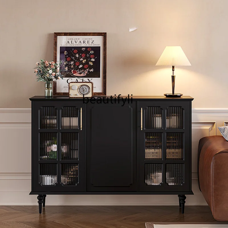 

American Retro Sideboard 30cm Wall Cabinet Restaurant Ultra-Thin Narrow Hallway Middle Ancient Black Tea Cabinet