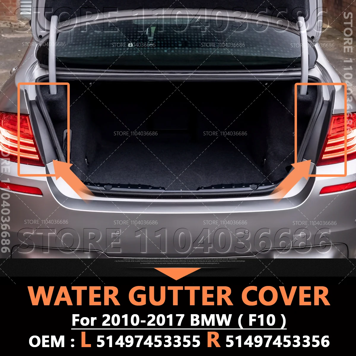 

Для 2010-2017 F10 BMW 528i 535d 535i 550i Hybrid 5 M5 задняя направляющая багажника, крышка водосточной желоба 51497453355 51497453356