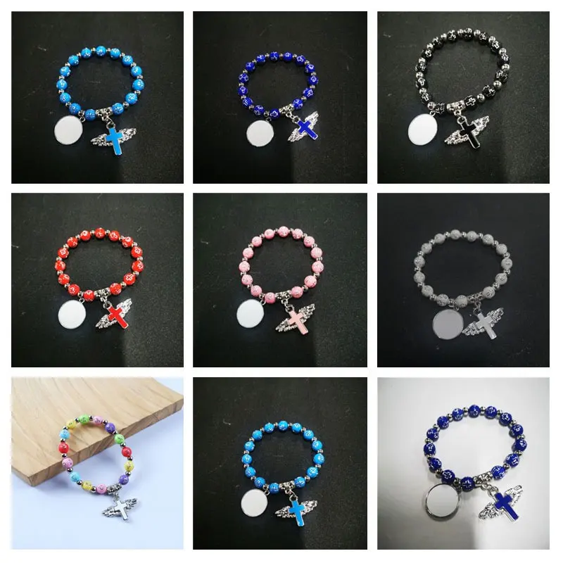

sublimation blank bead cross bracelets bracelet with wings 20pcs/lot