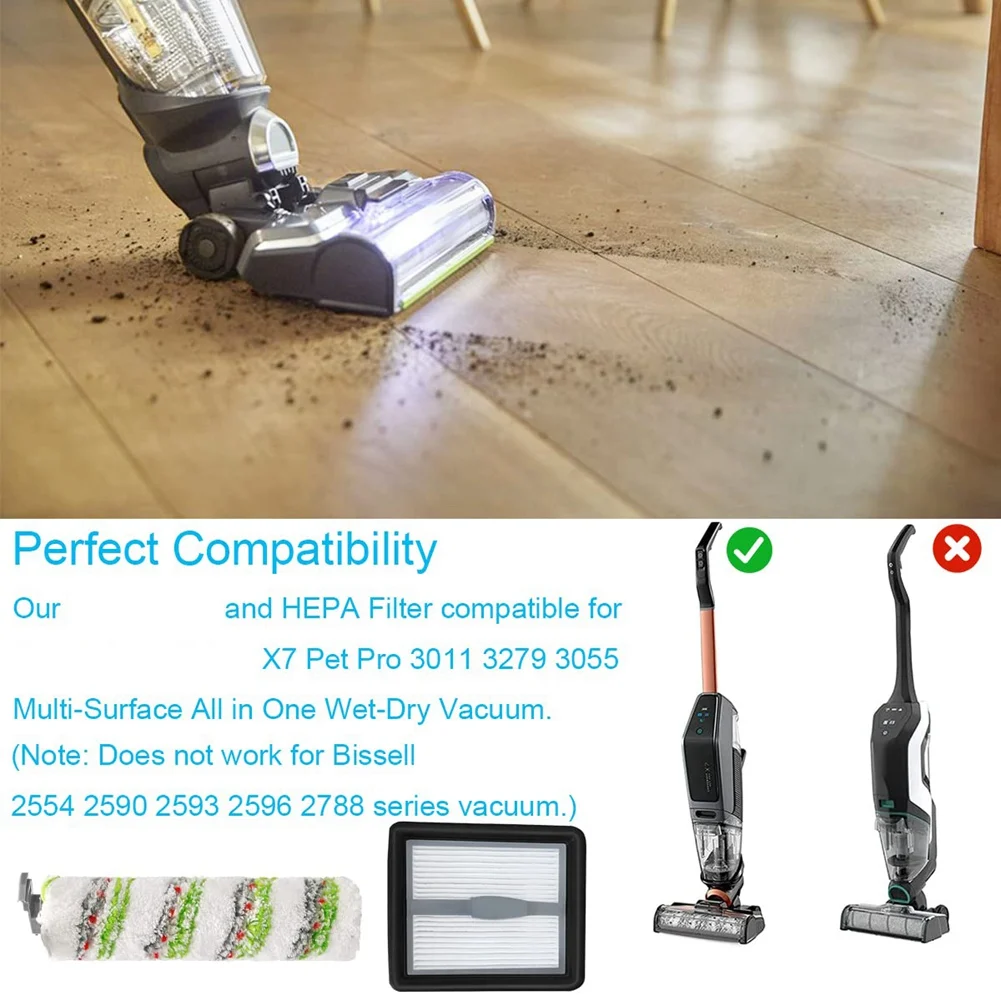 Filtro HEPA de cepillo principal de repuesto Compatible con aspiradoras Bissell X7 3350F 2832Z 2955Z, accesorios