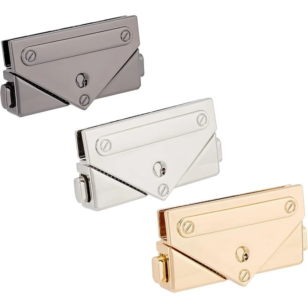 3 Colors Purse Thumb Lock, Rectangle Tuck Lock Clasp Catch Press Lock Handbag Buckle Fasteners Clutches Closure Metal Bag