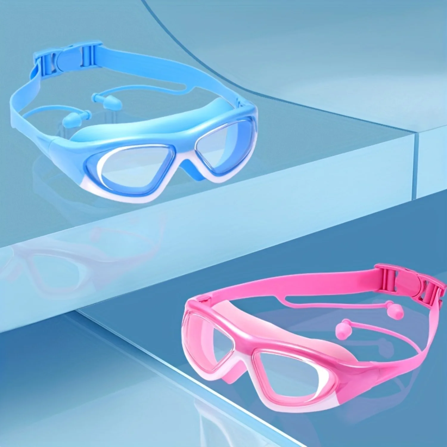 

1pc Children's Waterproof Anti-fog High-definition Swimming Goggles with Earplugs - Comfortable, Adjustable Silicone Strap, Tran