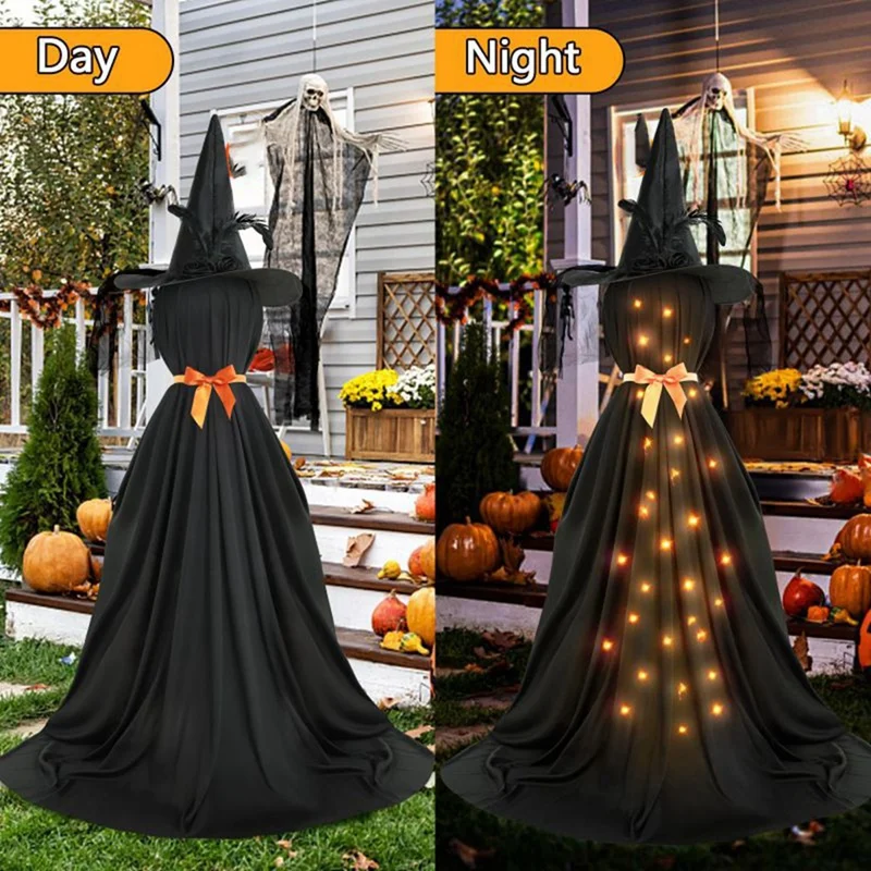 Topi Hitam Hantu Taman Teras Hantu Berdiri Dekorasi Hantu Halloween Hantu Hitam Bercahaya LED Baru