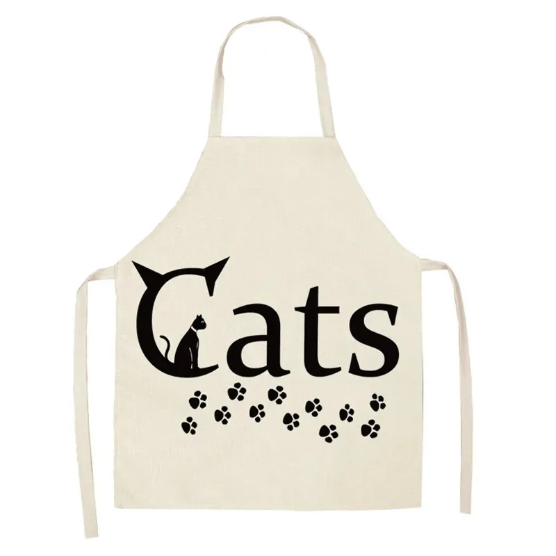 Cute cartoon cat print pattern sleeveless apron cotton linen apron for men and women home cleaning tool bib 68x55 cm