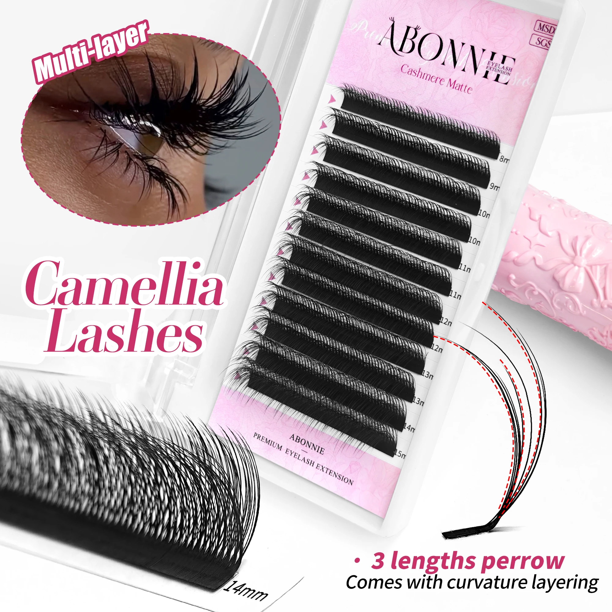 Abonnie Multi Layer Camellia Lashes Premade Spikes Eyelashes Angle Eyelash Extensions Flulffy Manga Lash Map