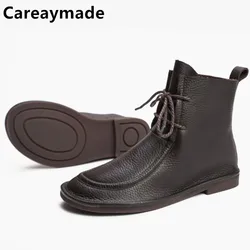 Careaymade-Genuine leather soft sole women's short boots Casual handmade single bare foot high top women shoes Large size 35-42