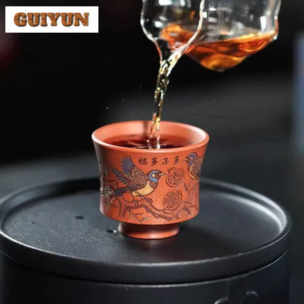 160ml Yixing Purple Clay Many-children Many-blessings Teacup Zen Tea Bowl Mug Tea-tasting Meditation Cup Chazhan Master Cups Cha