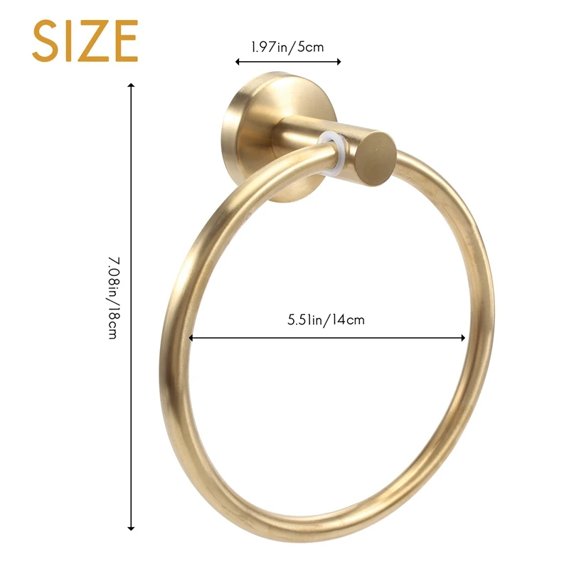 Aço inoxidável Wall-mounted Round Towel Ring Rack, Gold Towel Holder, Rack de banheiro, Acessórios de armazenamento de cozinha