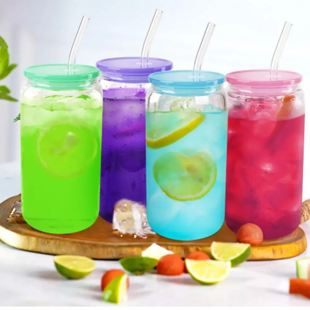 New 16 Oz Glass Cup Straw Cover Plastic Portable Glass Cup Lids Reusable Fall Prevention Sealing Leak Proof Cup Cover