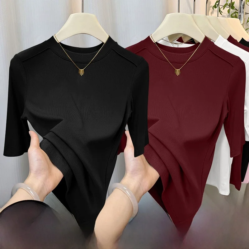 

Faionable Женская футболка средней длины в рубчик, повседневная футболка в рубчик Sle Five-Quarter Sve Base irt, топ для внутренней одежды для поездок на работу