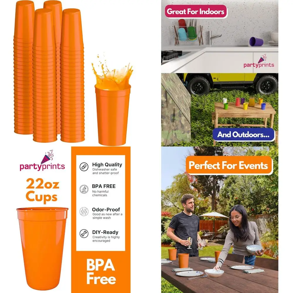 

Многоразовые 100 упаковок, 22 унции оранжевые пластиковые стаканчики, штабелируемые пищевые стаканчики для вечеринок и сервировки еды
