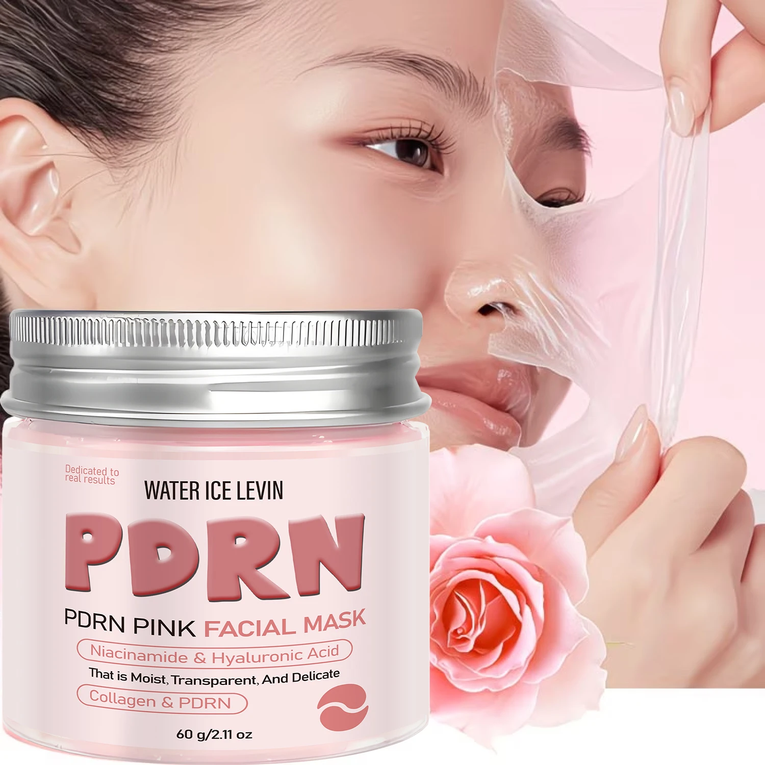 WATER ICE LEVIN PDRN Pink Facial Mask with Niacinamide Collagen Hyaluronic Acid Moisturizing Firming Hydrating 60g Daily Care