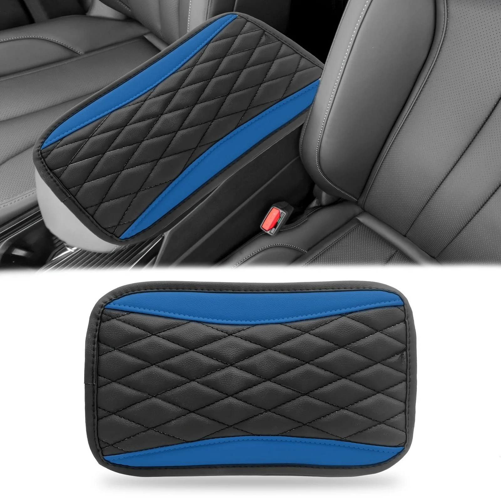 Elegantes Rautenmuster PU-Leder Auto-Mittelkonsolen-Schutzpolster mit Doppeltaschen oder ohne Taschen – Detail 14