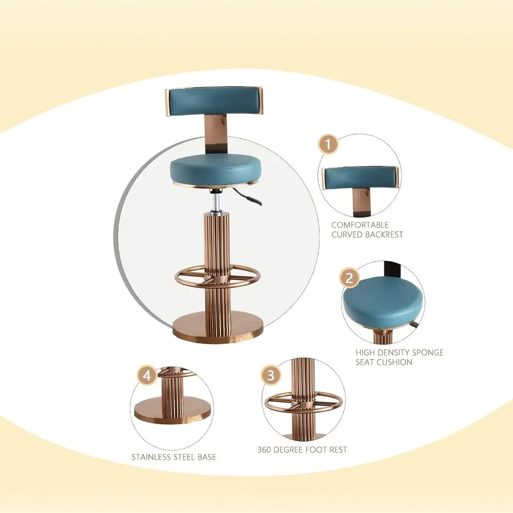 Taburete de Bar giratorio con respaldo, moderno taburete de mostrador de altura ajustable con patas de acero inoxidable y cojín cómodo