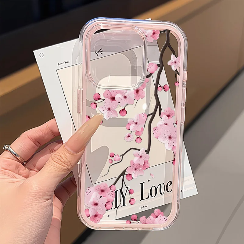 

Pink Flower Transparent Phone Case For iPhone 16 Pro Case iPhone 13 15 11 12 14 17 Pro Max 17 Air Silicone Shockproof Soft Cover