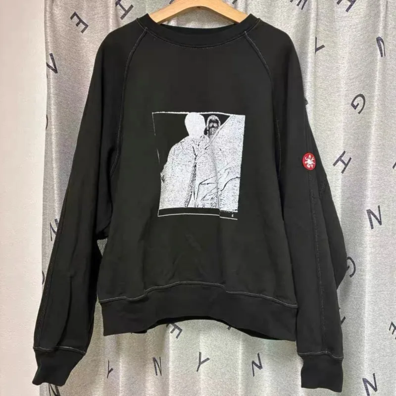 Japanese C.E Round Neck Cotton Abstract Portrait Finger Print Oversize CAVEMPT Sweatshirts Oversize Men Women Black Pullover