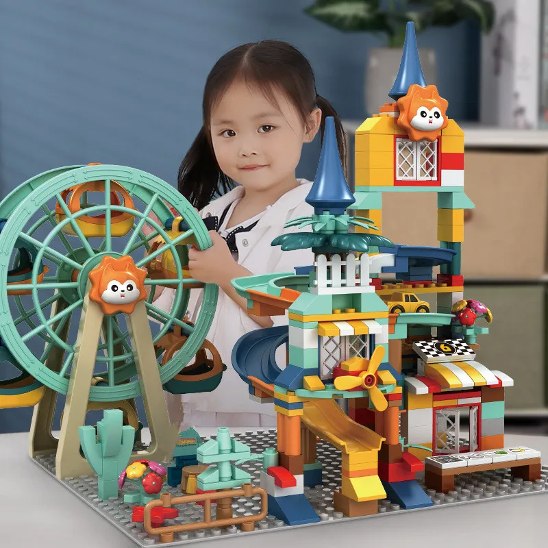 

Friends Ferris Wheel Park Building Blocks Castle Marble Race Run Toy Car Figures DIY Creative Bricks Educational Toys for Kids