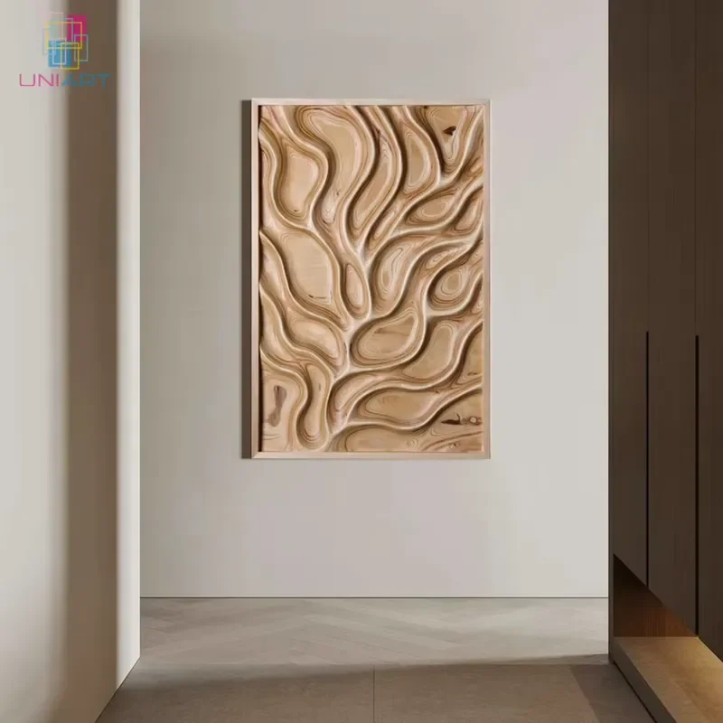 Hotel Artistic Wooden Art Sculpture Wall Deco Handmade Nordic Geometric 3D Relief Wood Art Wabi-Sabi Carved Wood Wall Art 3