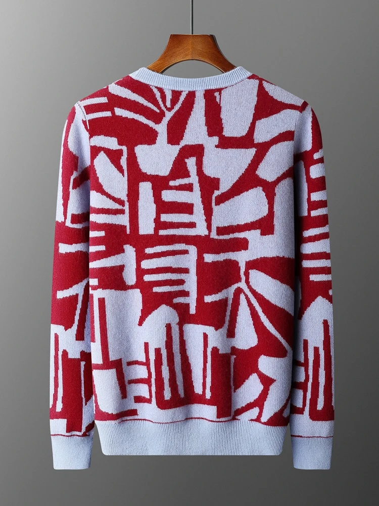 خريف شتاء جديد 100% الكشمير الرجال سترة موضة محبوك الجاكار البلوز القمم اللون منعت الجولة الرقبة سميكة ملابس رجالي