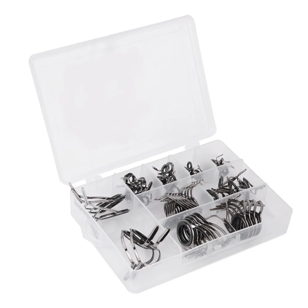 

75 шт., комплект направляющих для удочки из нержавеющей стали, керамика, несколько размеров, насадки для удочек, двойные ножки, серебряные кольца для рыболовных глаз, морская удочка