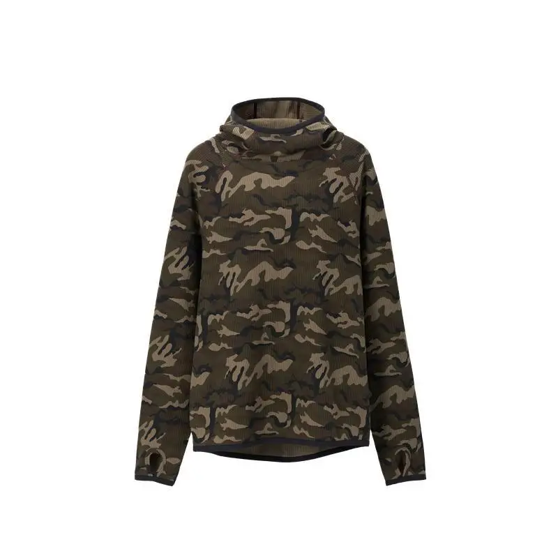 Street Style Waffle Knit Camouflage Hooded Sweatshirt 2026 Fresh Item American Windproof Hoodie Long‑Sleeve Army Green Outdoor
