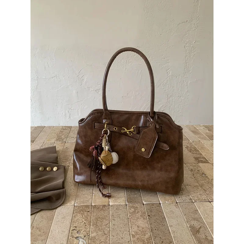 

Vintage Designer Luxury Handbag, Large Capacity Women's Casual Shoulder Bag, Simple PU Leather Women's Commuting Bag