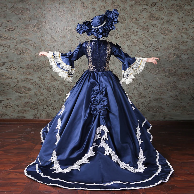 Suknie wieczorowe w stylu średniowiecznym, renesansowym i wiktoriańskim, na bal maskowy, studniówkę, imprezę lub do teatru, z możliwością personalizacji, w kolorze niebieskim.